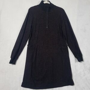 Cabi Sweater Dress Womens Medium Brown Knit Mock Neck Half Zip Pockets 4215